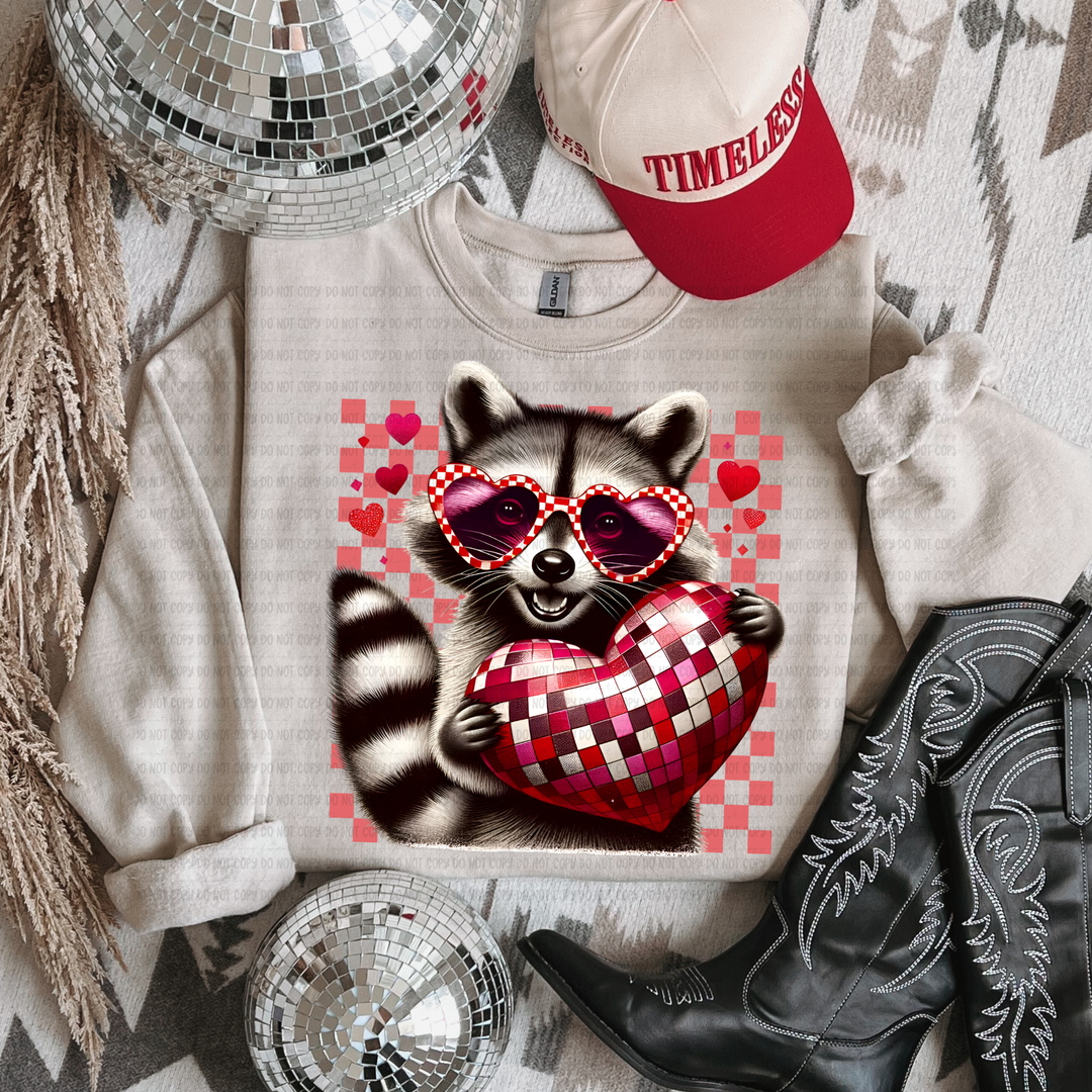 Valentine Disco Raccoon DTF Print