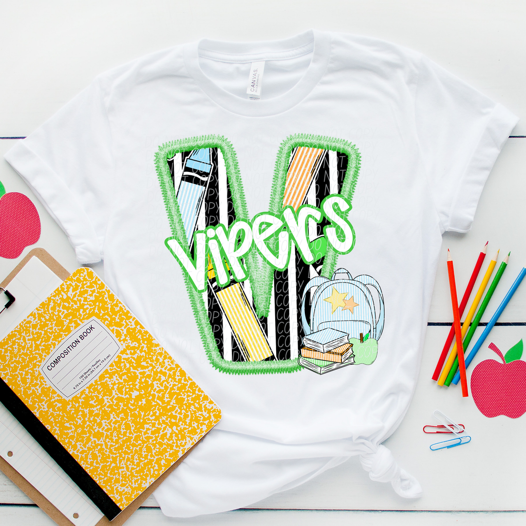 Green Letter Back to School Mascots Youth DTF Print
