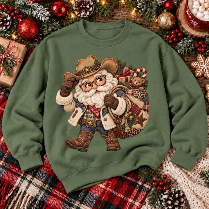 Western Santa Faux Embroidery DTF Print