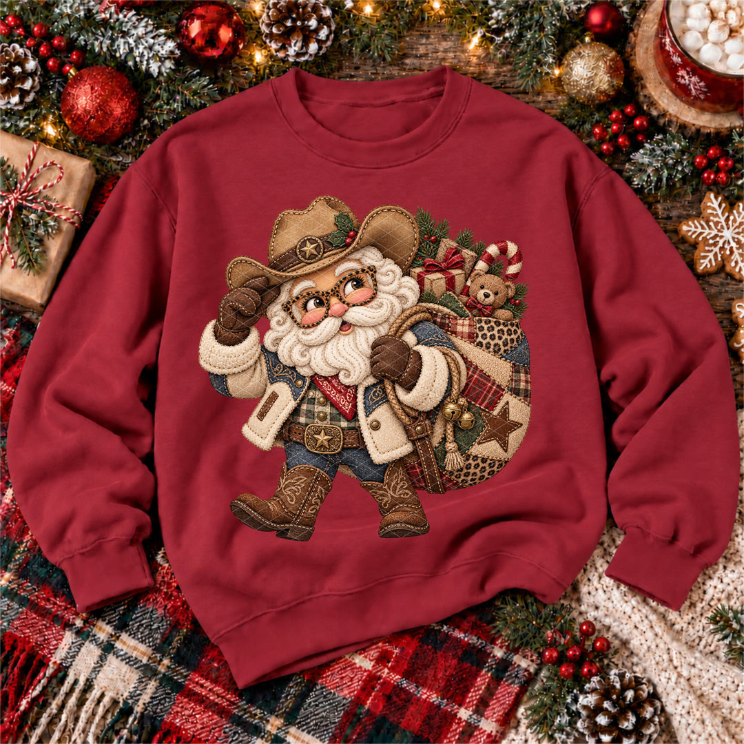 Western Santa Faux Embroidery DTF Print