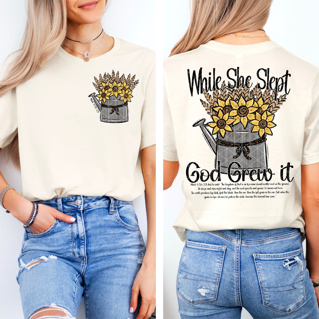 While She Slept God Grew It FRONT DTF Print