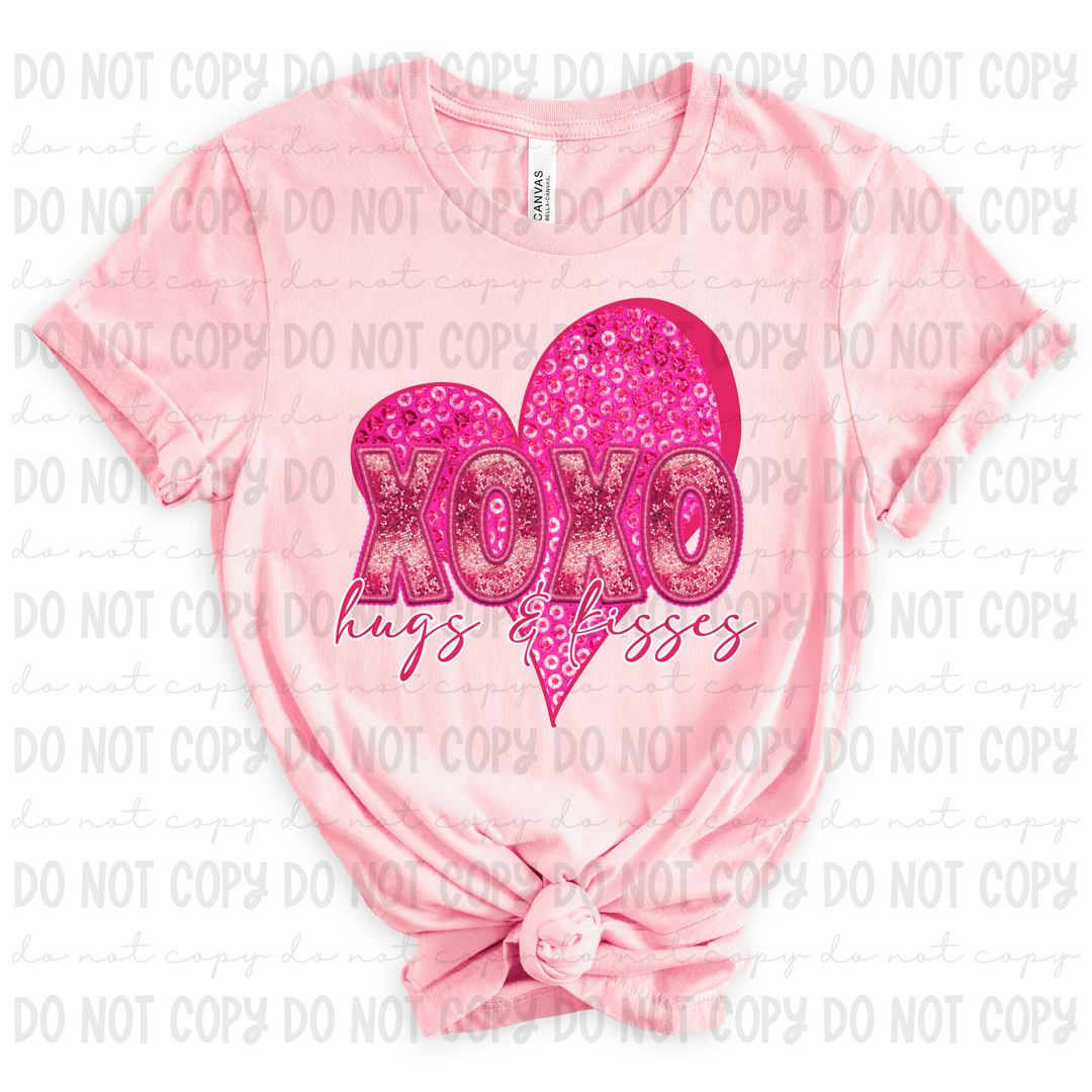 Xoxo Hot Pink Faux Sequin DTF Print