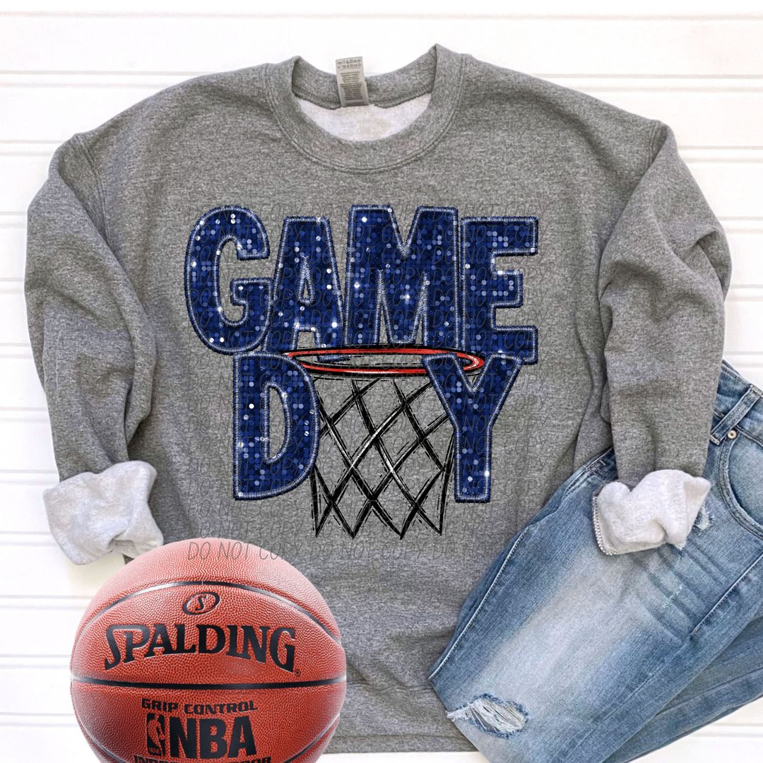 Basketball Game Day Hoop Faux Glitter DTF Print