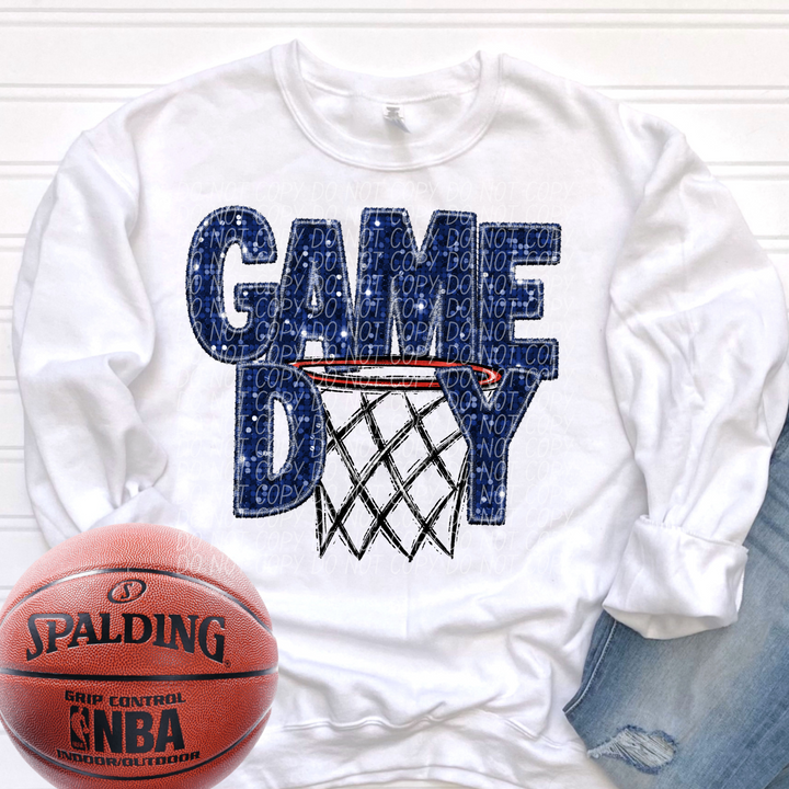 Basketball Game Day Hoop Faux Glitter DTF Print