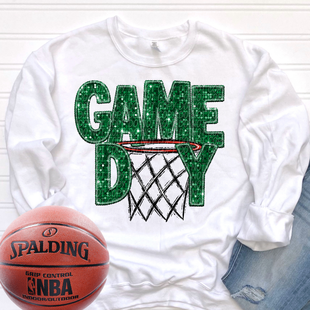 Basketball Game Day Hoop Faux Glitter DTF Print