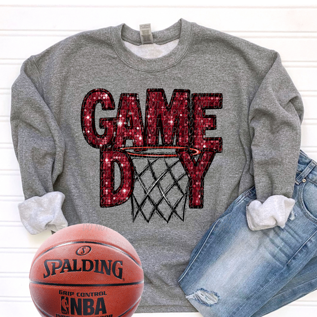 Basketball Game Day Hoop Faux Glitter DTF Print