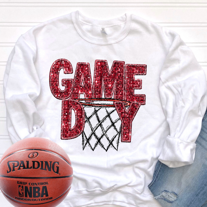 Basketball Game Day Hoop Faux Glitter DTF Print