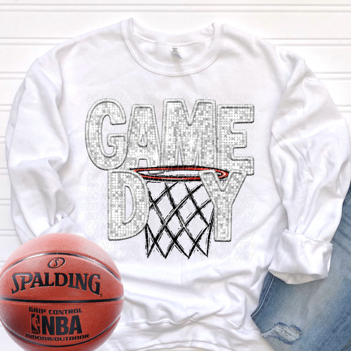 Basketball Game Day Hoop Faux Glitter DTF Print