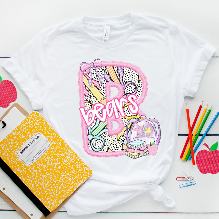 Pink Letter Back to School Mascots Youth DTF Print