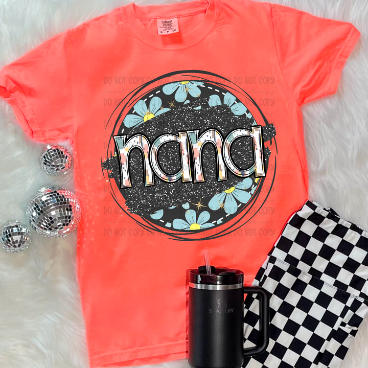 Blue Floral Circle Names DTF Print