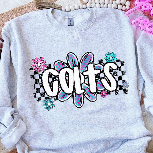 Checker Flower Mascots DTF Print