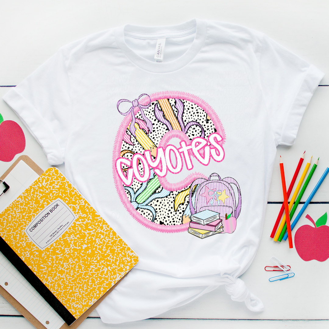 Pink Letter Back to School Mascots Youth DTF Print