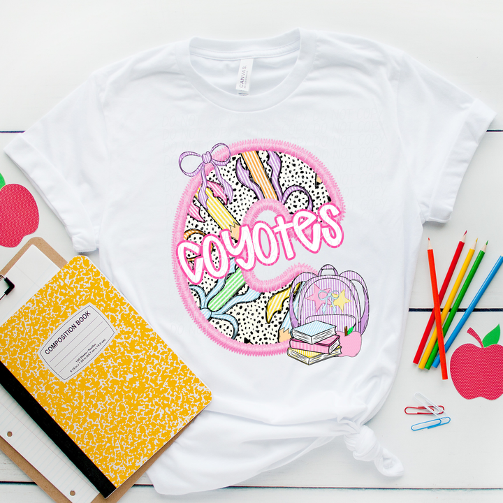Pink Letter Back to School Mascots Youth DTF Print