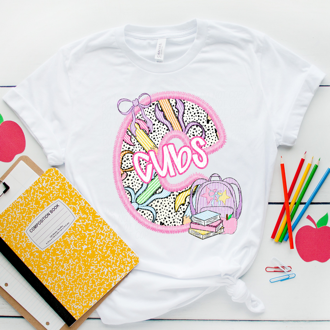 Pink Letter Back to School Mascots Youth DTF Print