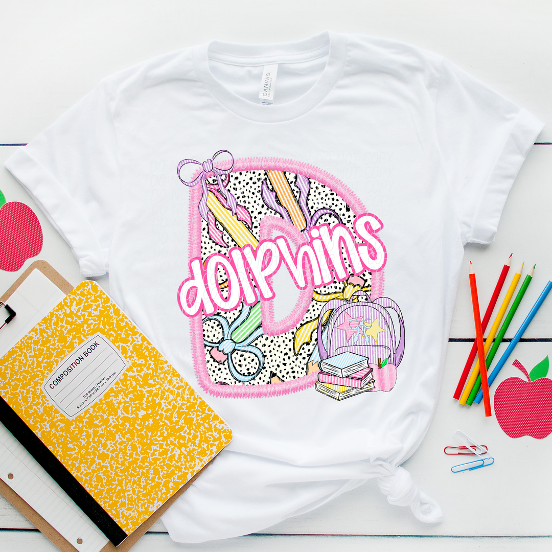Pink Letter Back to School Mascots Youth DTF Print