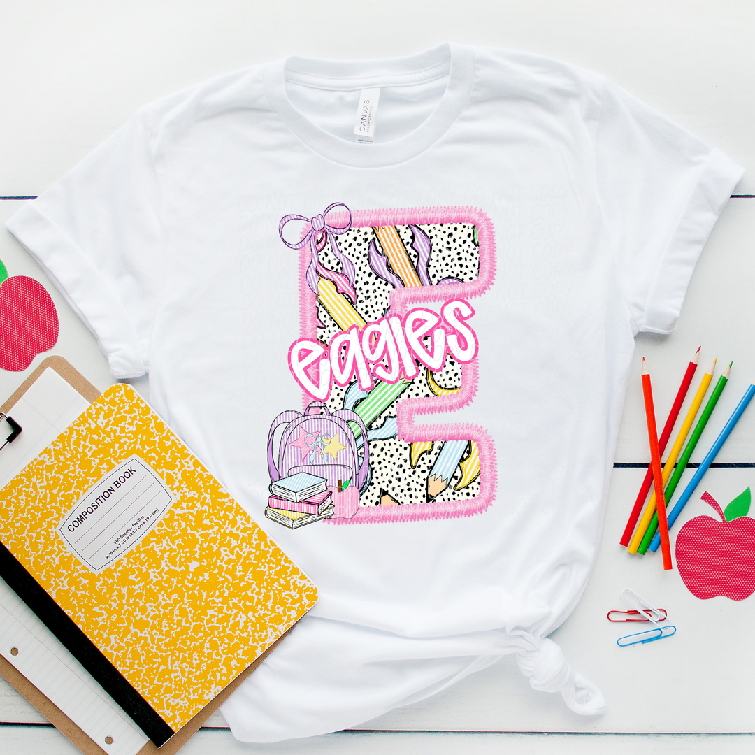 Pink Letter Back to School Mascots Youth DTF Print