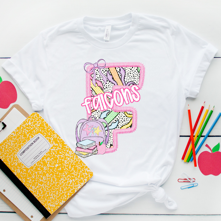Pink Letter Back to School Mascots Youth DTF Print