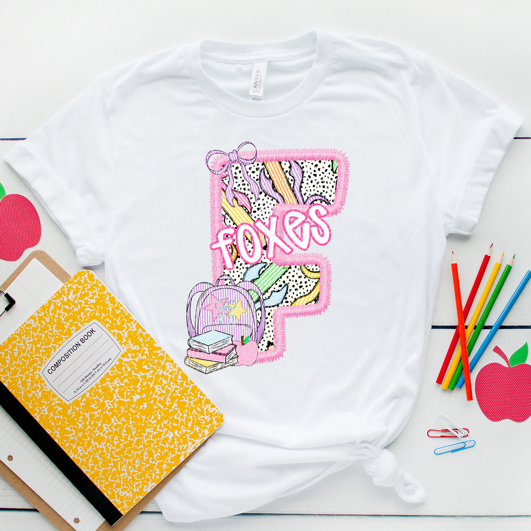 Pink Letter Back to School Mascots Youth DTF Print
