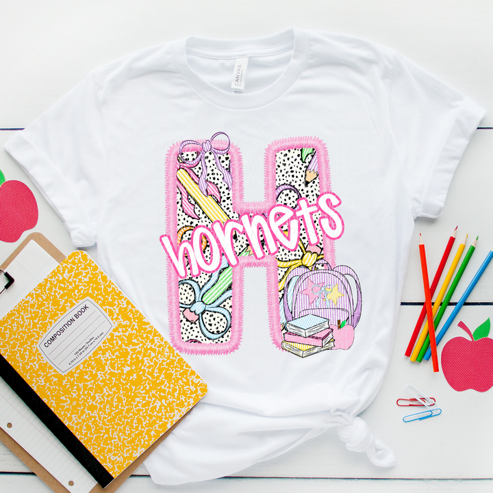 Pink Letter Back to School Mascots Youth DTF Print