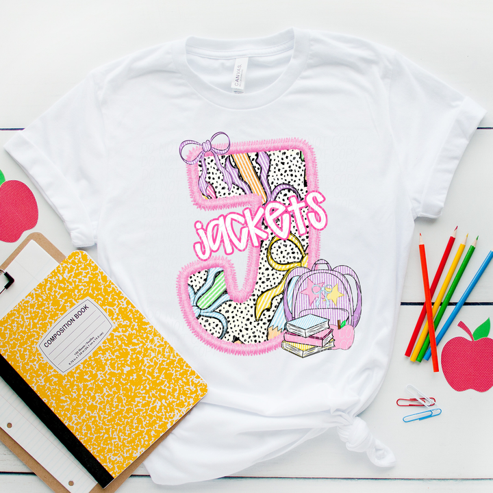 Pink Letter Back to School Mascots Youth DTF Print