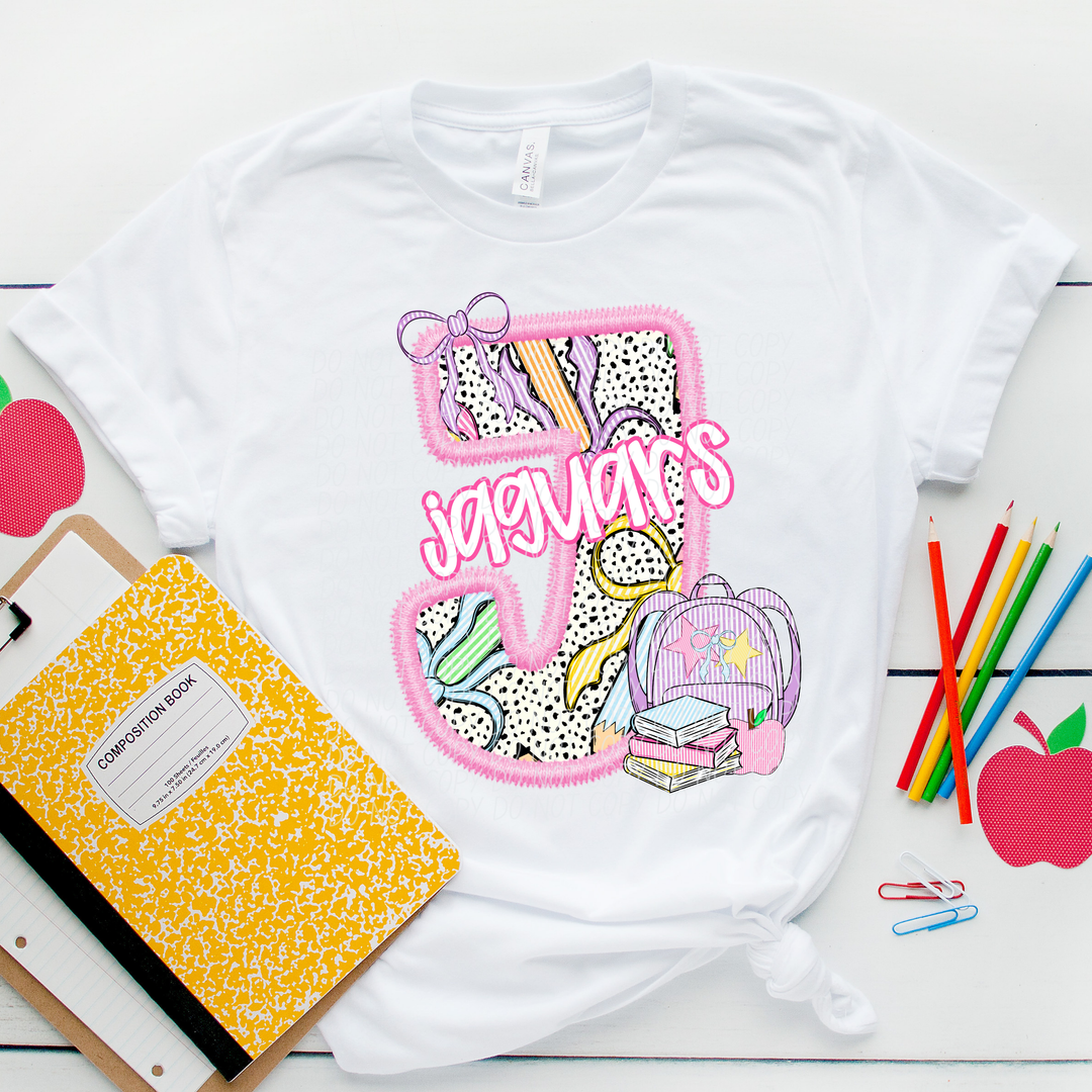 Pink Letter Back to School Mascots Youth DTF Print