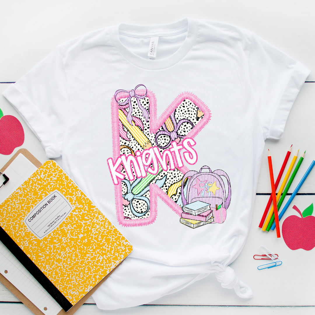 Pink Letter Back to School Mascots Youth DTF Print