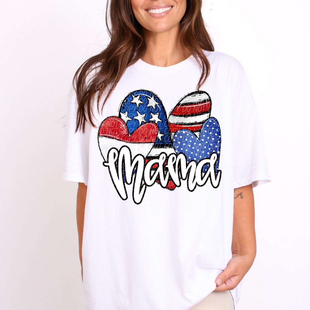 Mama Patriotic Hearts DTF Print