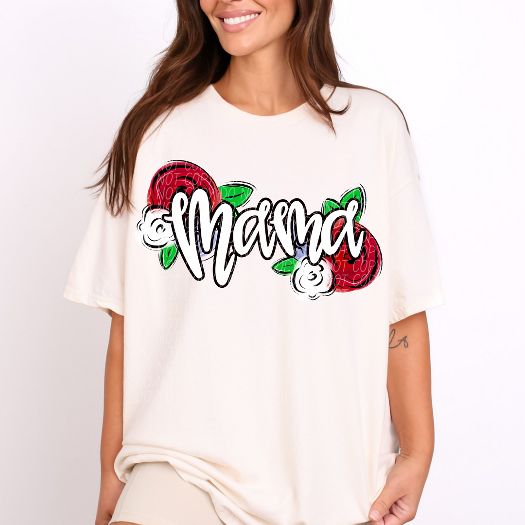 Mama Red and White Flowers DTF Print