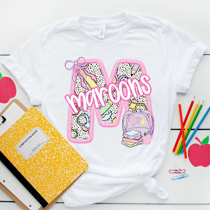 Pink Letter Back to School Mascots Youth DTF Print