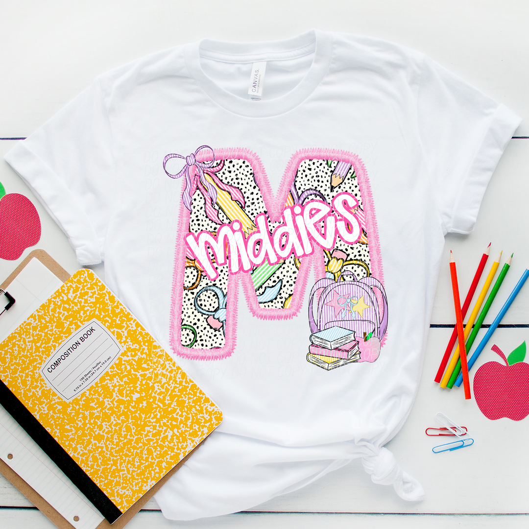 Pink Letter Back to School Mascots Youth DTF Print