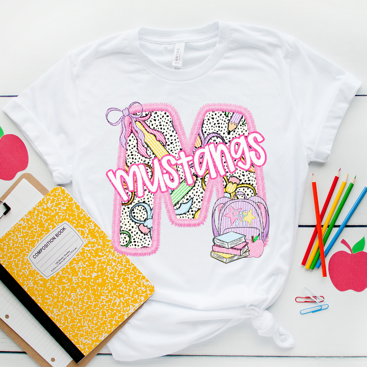 Pink Letter Back to School Mascots Youth DTF Print