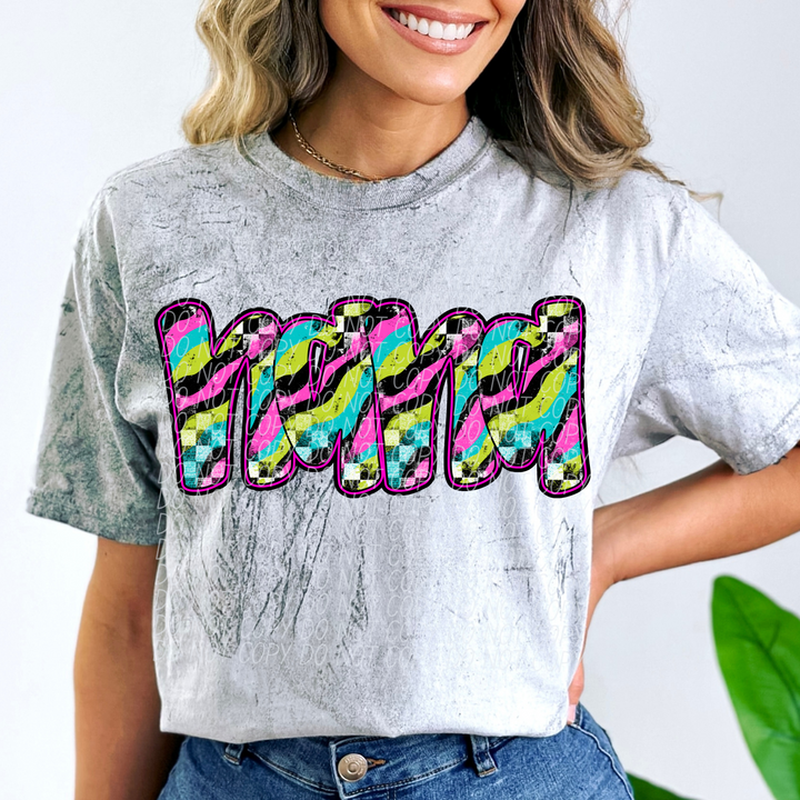 Neon Checker Names DTF Print