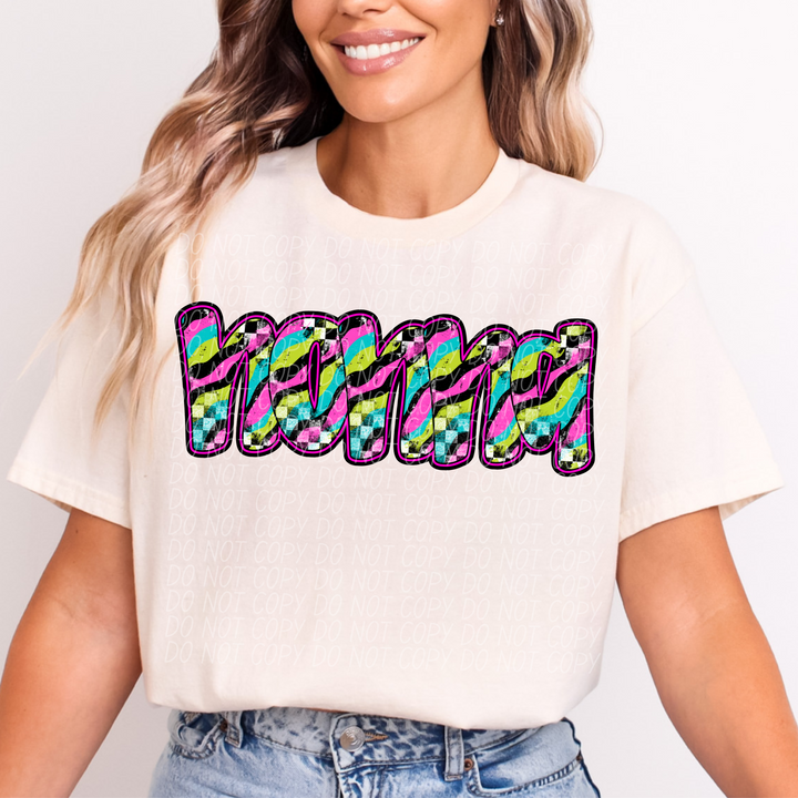 Neon Checker Names DTF Print