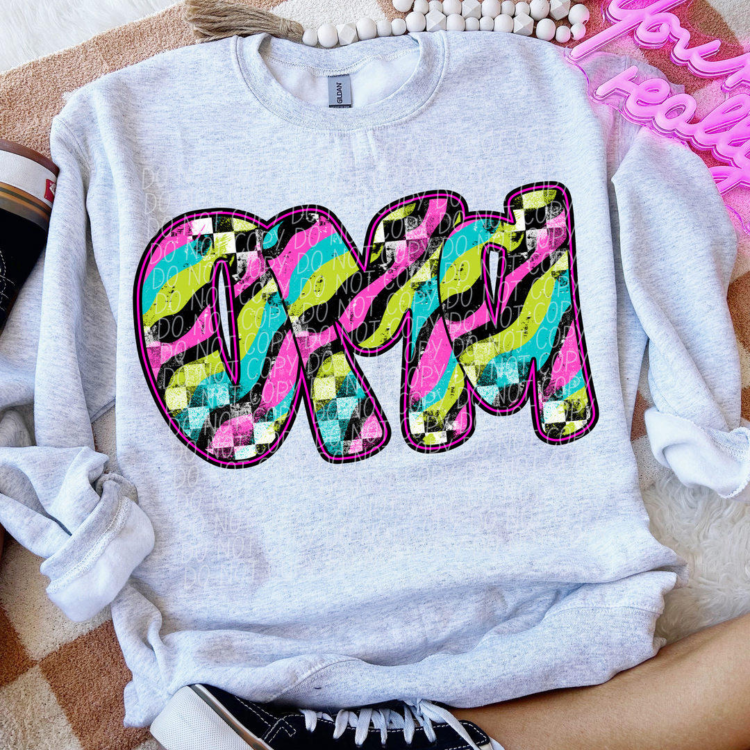 Neon Checker Names DTF Print