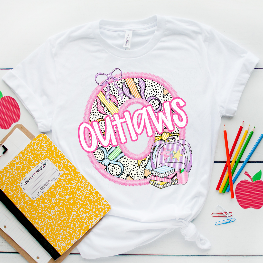 Pink Letter Back to School Mascots Youth DTF Print