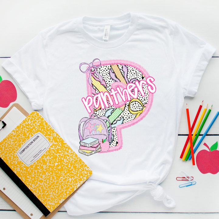 Pink Letter Back to School Mascots Youth DTF Print