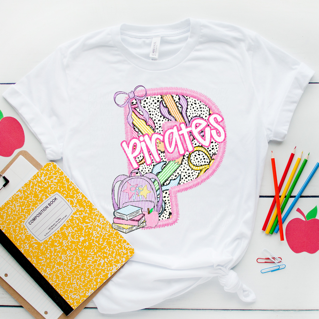 Pink Letter Back to School Mascots Youth DTF Print