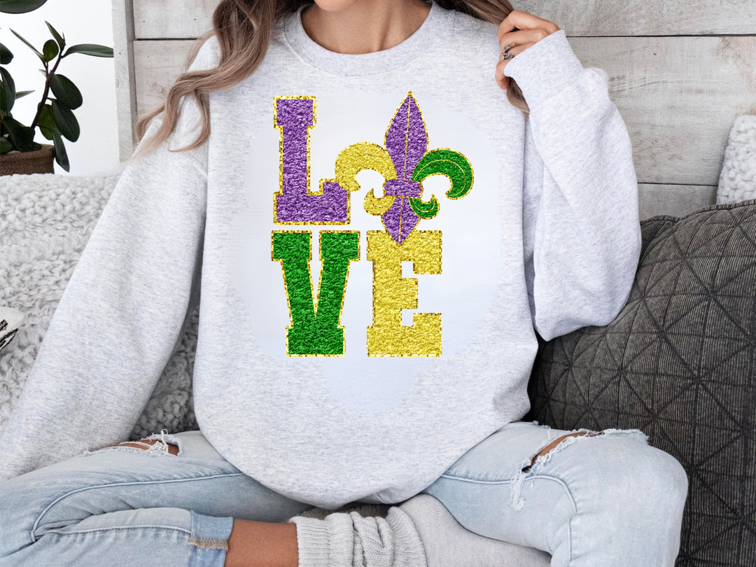 Mardi Gras Love Chenille Faux DTF Print