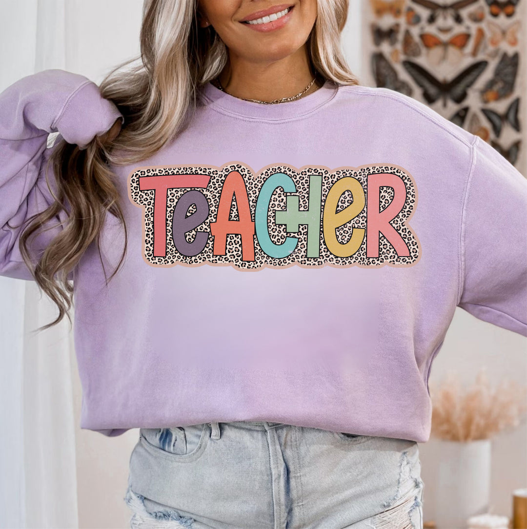 Teacher Leopard Bold Outline DTF Print