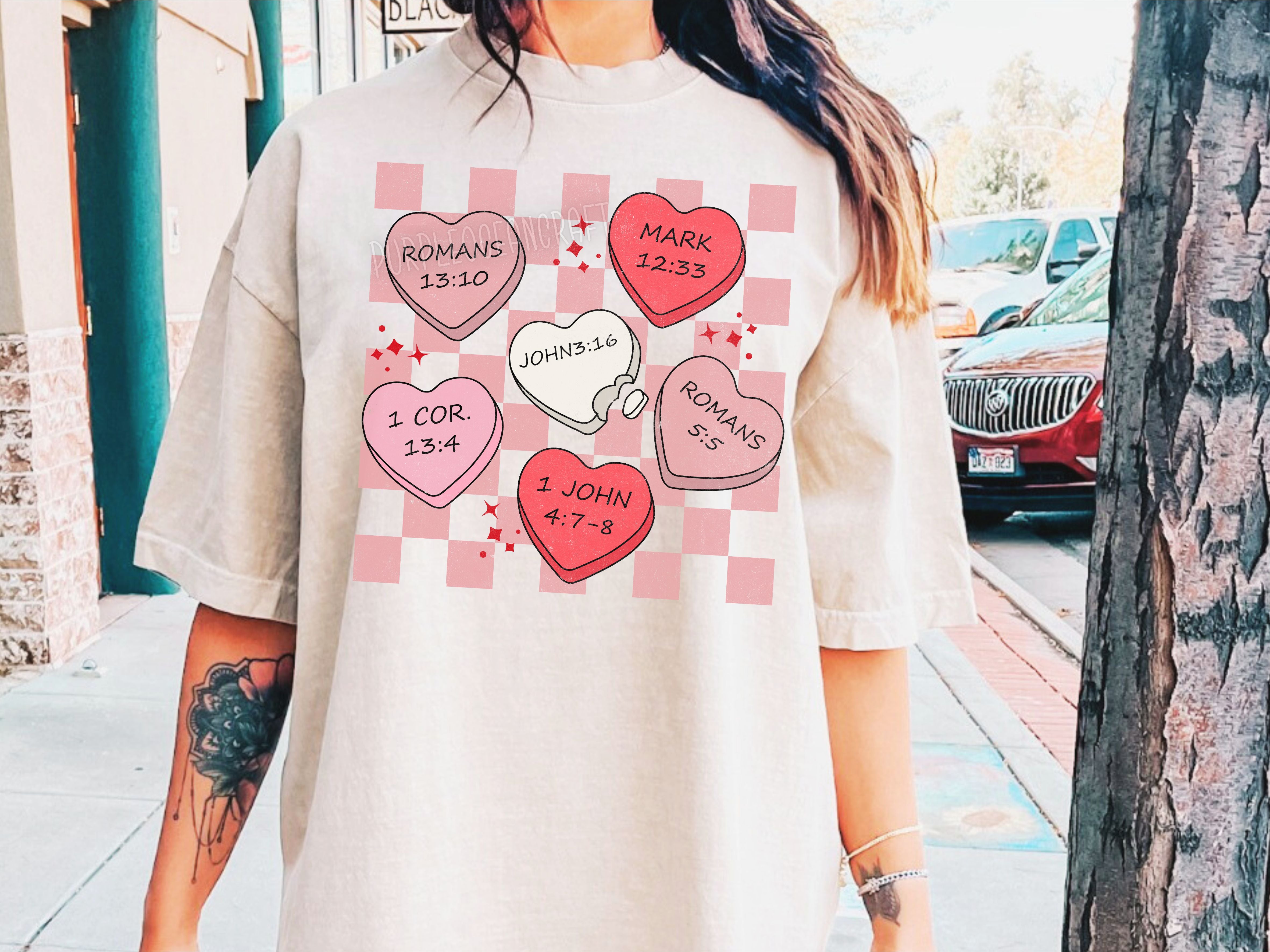 Candy Heart Checkered DTF Print