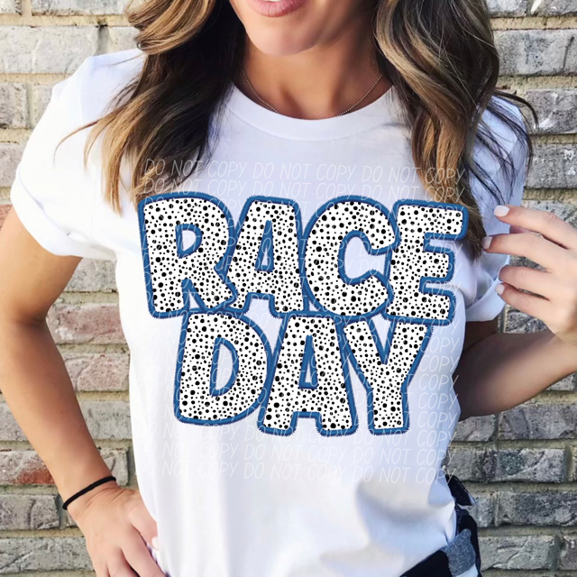 Race Day Dalmatian Colored Faux Embroidery DTF Print