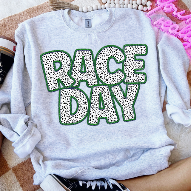 Race Day Dalmatian Colored Faux Embroidery DTF Print