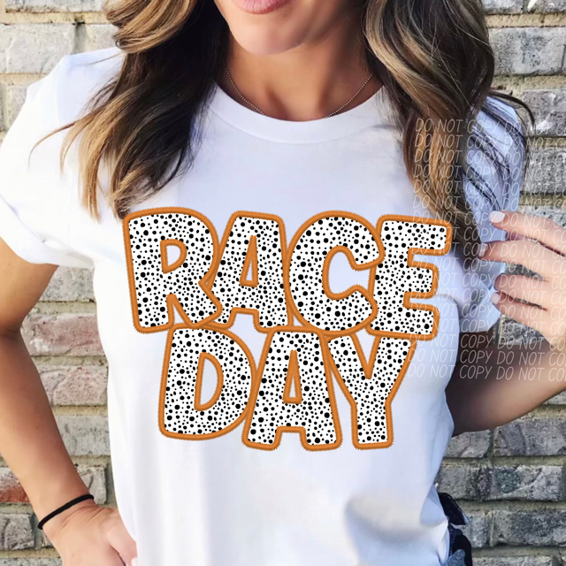 Race Day Dalmatian Colored Faux Embroidery DTF Print