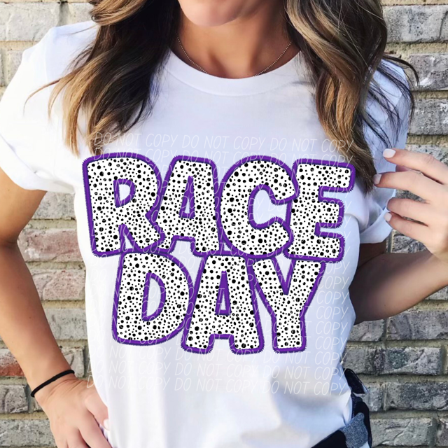 Race Day Dalmatian Colored Faux Embroidery DTF Print