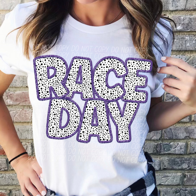 Race Day Dalmatian Colored Faux Embroidery DTF Print