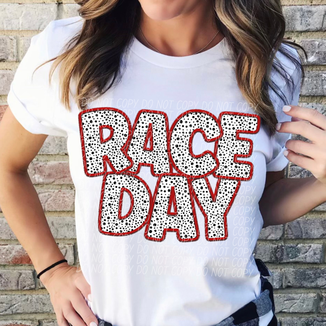 Race Day Dalmatian Colored Faux Embroidery DTF Print