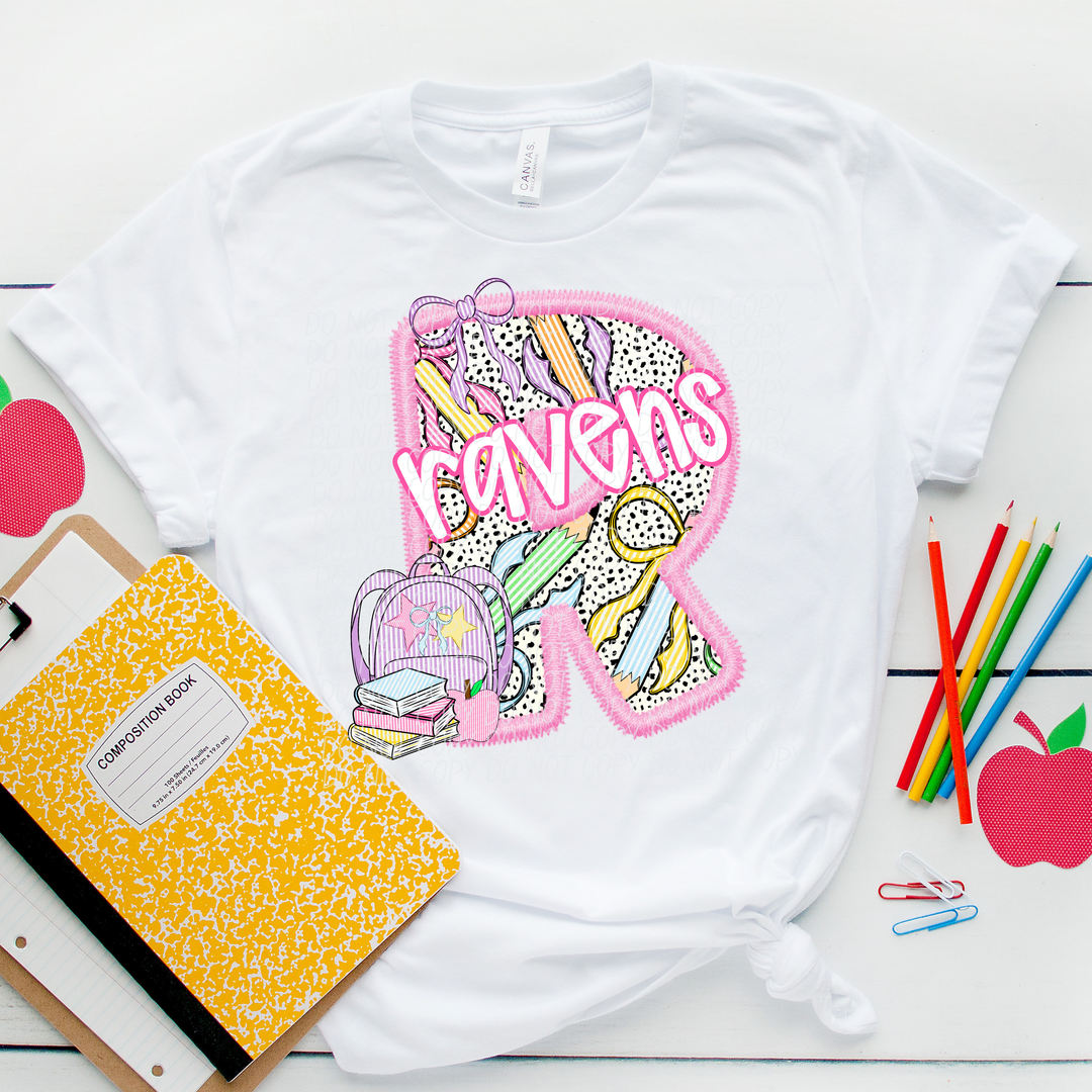 Pink Letter Back to School Mascots Youth DTF Print