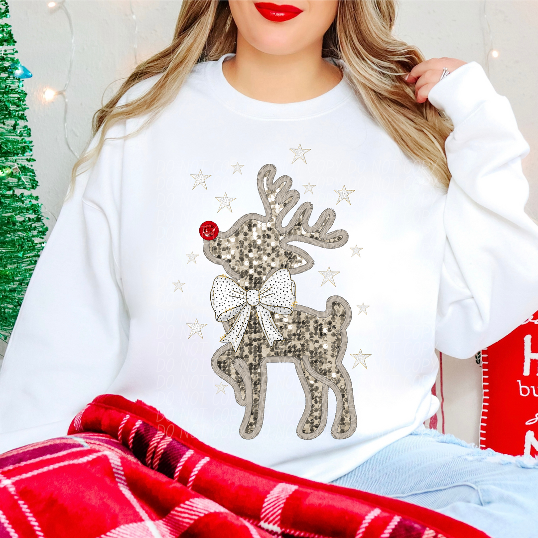 Faux Glitter Reindeer Bow DTF Print