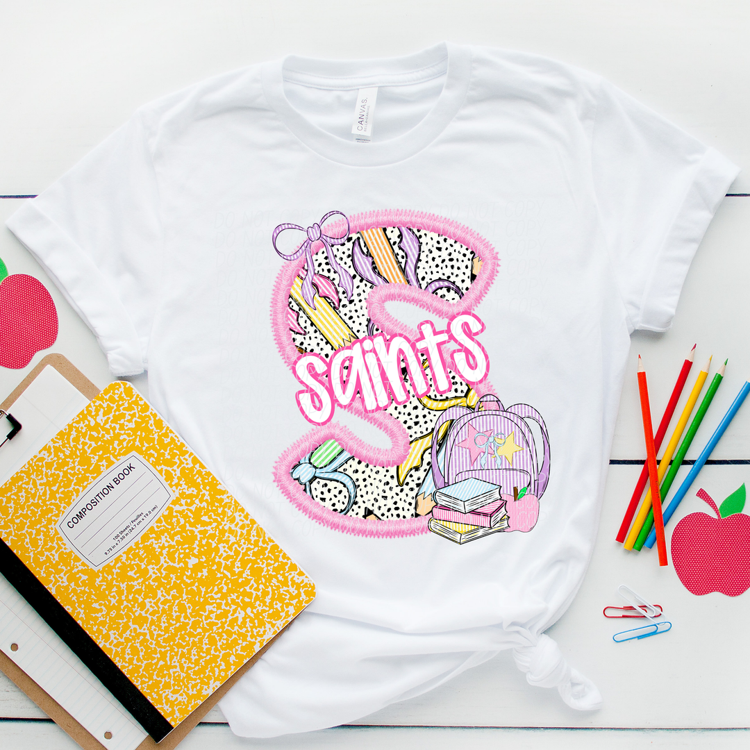 Pink Letter Back to School Mascots Youth DTF Print