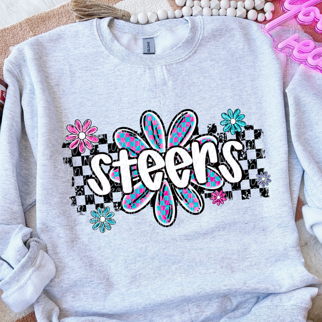 Checker Flower Mascots DTF Print